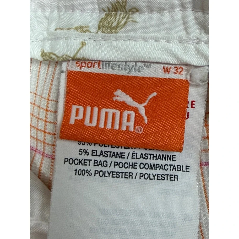 Puma Men's Golf Shorts‎ White Orange Pink Plaid Sport Lifestyle Lightweight 32